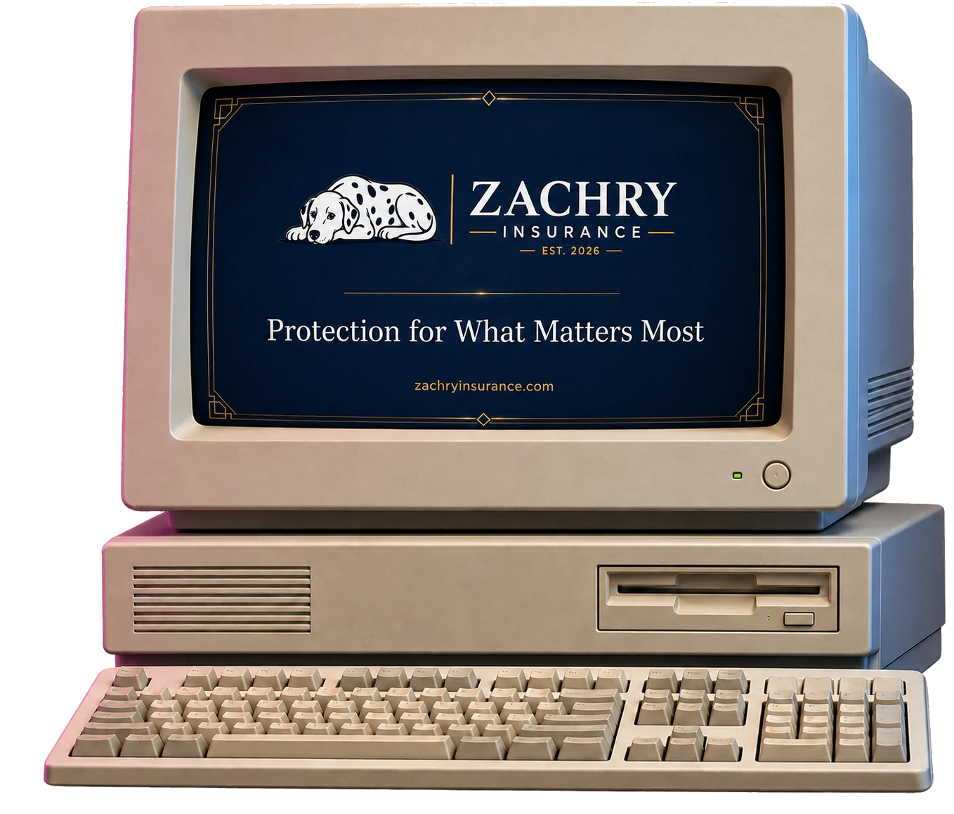 Zachry Insurance website displayed on a vintage desktop computer